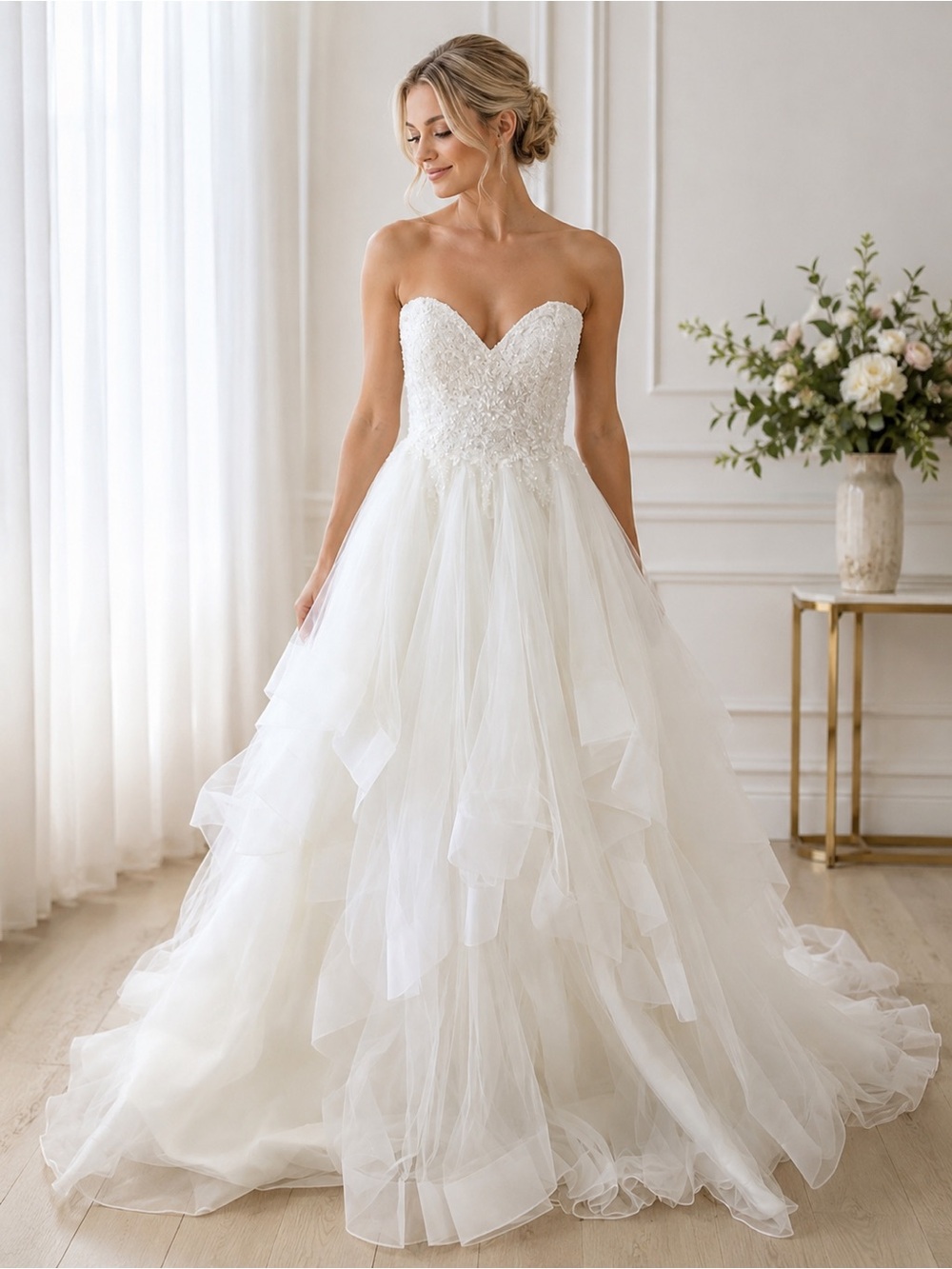 Stella York Ivory Strapless Sweetheart Ball Gown Wedding Dress
